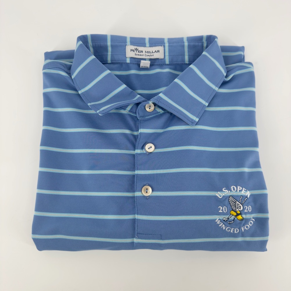 Peter Millar Summer Comfort US Open 2020 Winged Foot Polo Shirt XL Blue Stripe